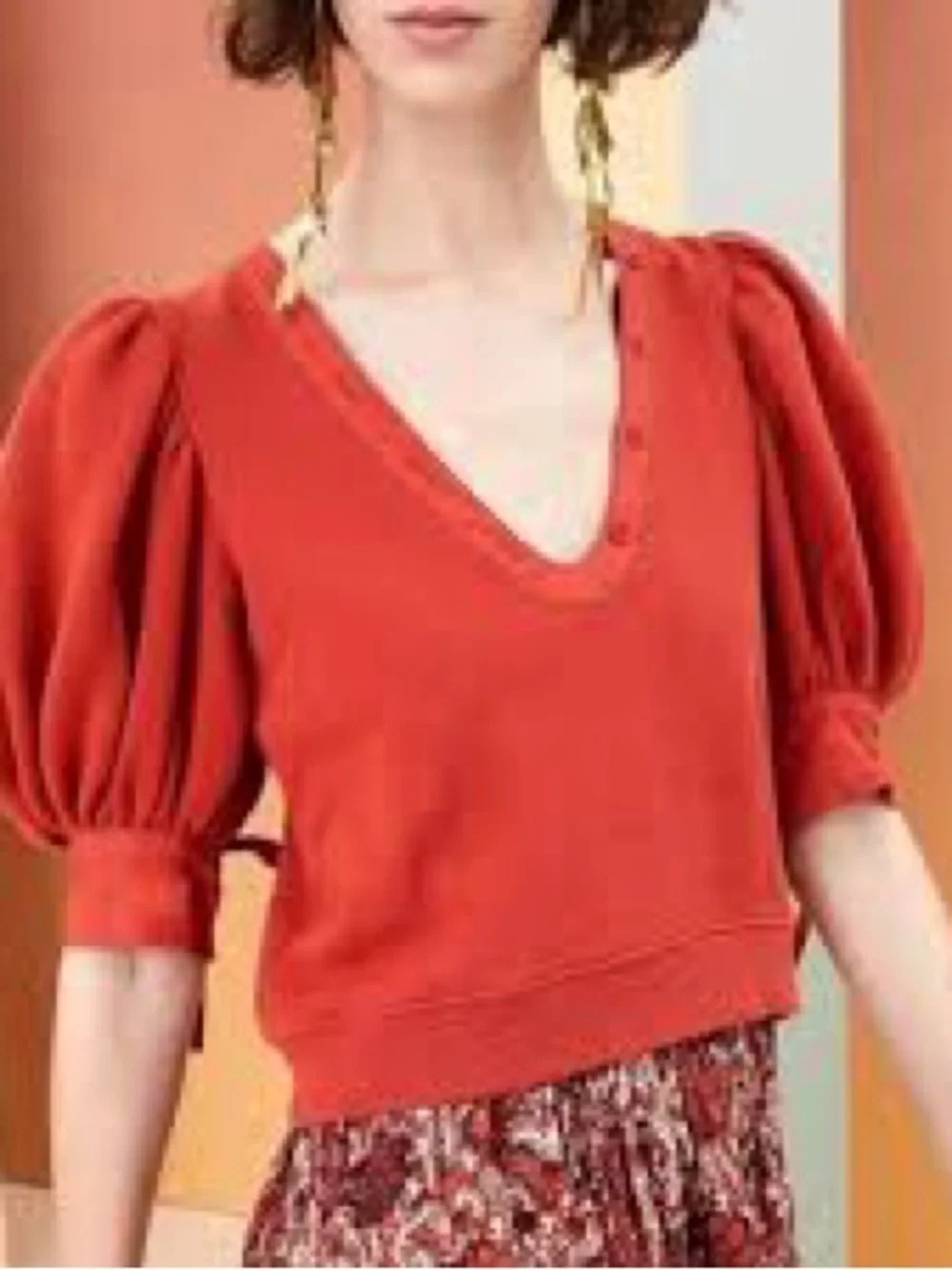 Ulla Johnson Bess Pullover Bossa Nova V-Neck Puff-Sleeve Sweater - Picture 1 of 8
